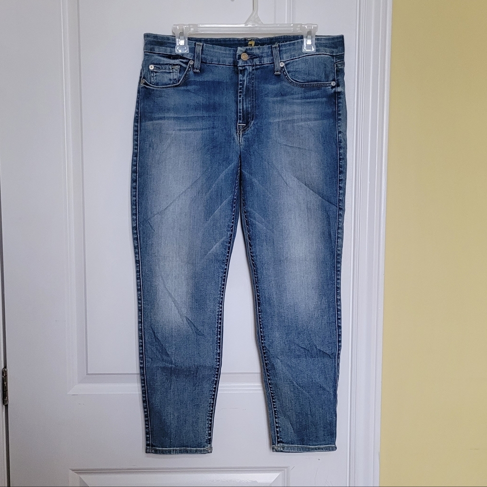 7 For All Mankind jeans 7FAM cropped skinny blue denim distressed mid rise
